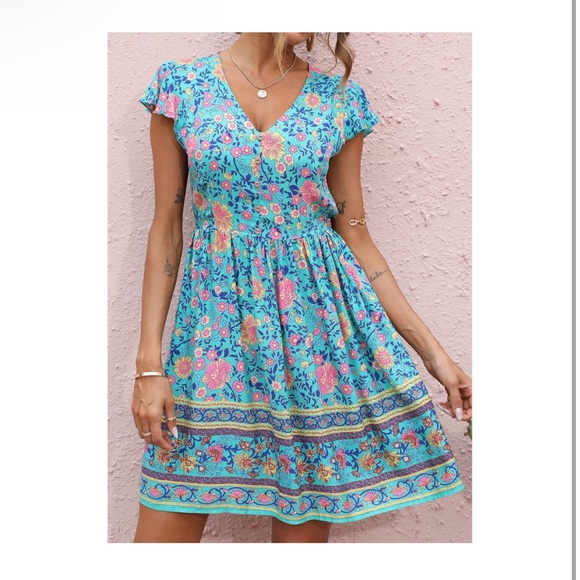 Bohemian Floral Paisley Mini Dress, Size Small - Picture 3 of 5